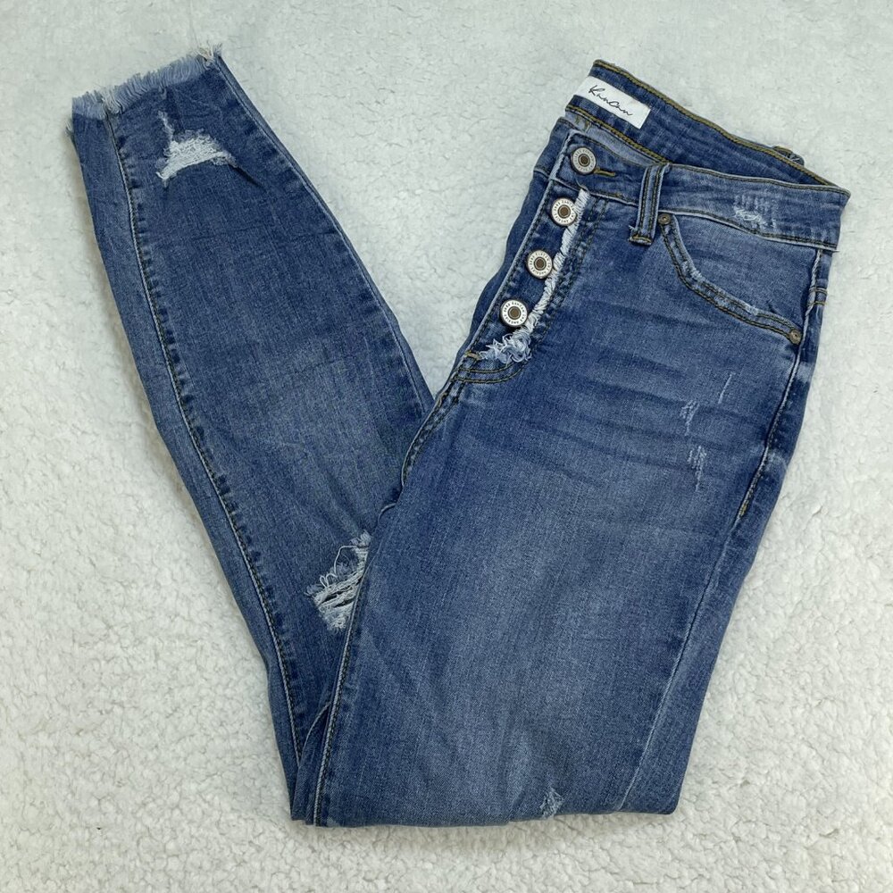 KanCan Jeans Womens Sz 27 Blue Addison Ankle Skinny High Rise Distressed Medium